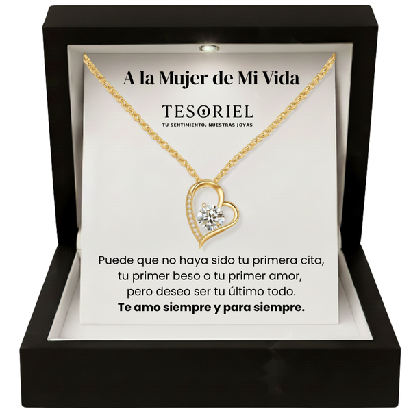 Colgante Corazón Eterno Dorado con Cartas Especiales A la Mujer de Mi Vida - Tesoriel