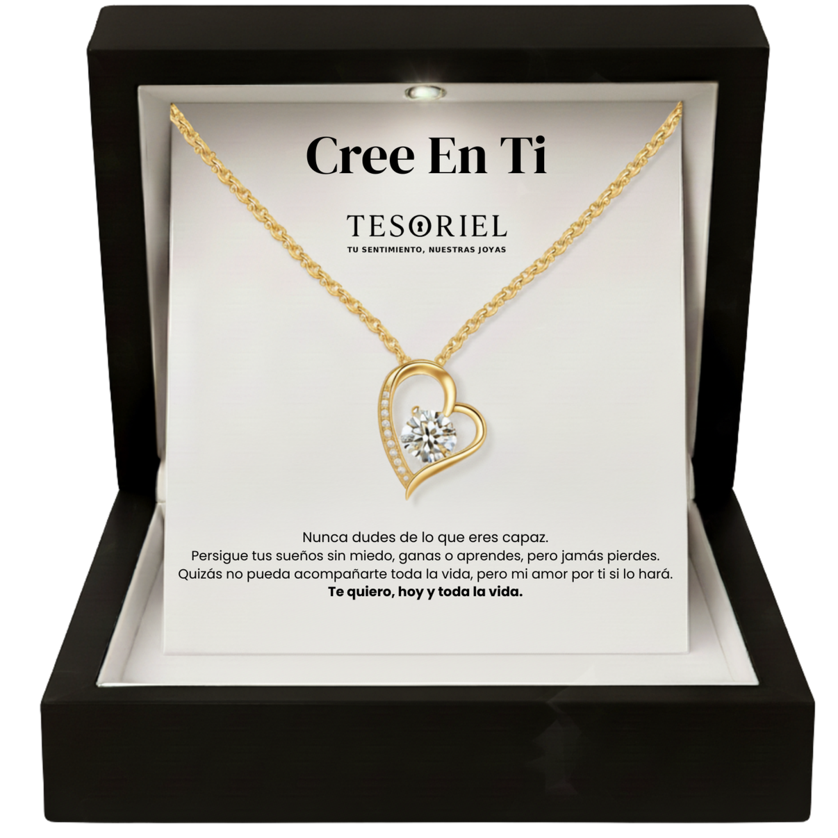 Colgante Corazón Eterno Dorado con Cartas Especiales Cree En Ti - Tesoriel