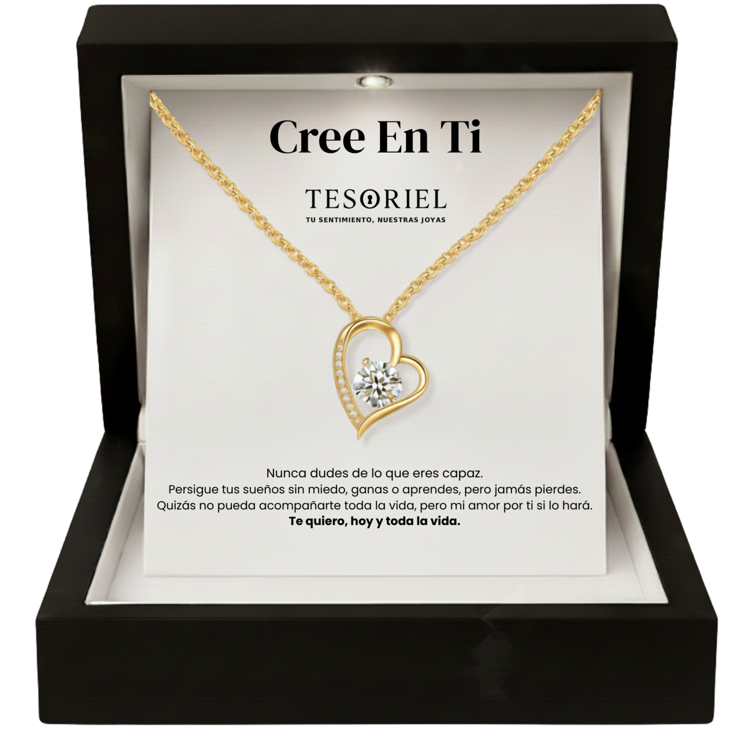 Colgante Corazón Eterno Dorado con Cartas Especiales Cree En Ti - Tesoriel