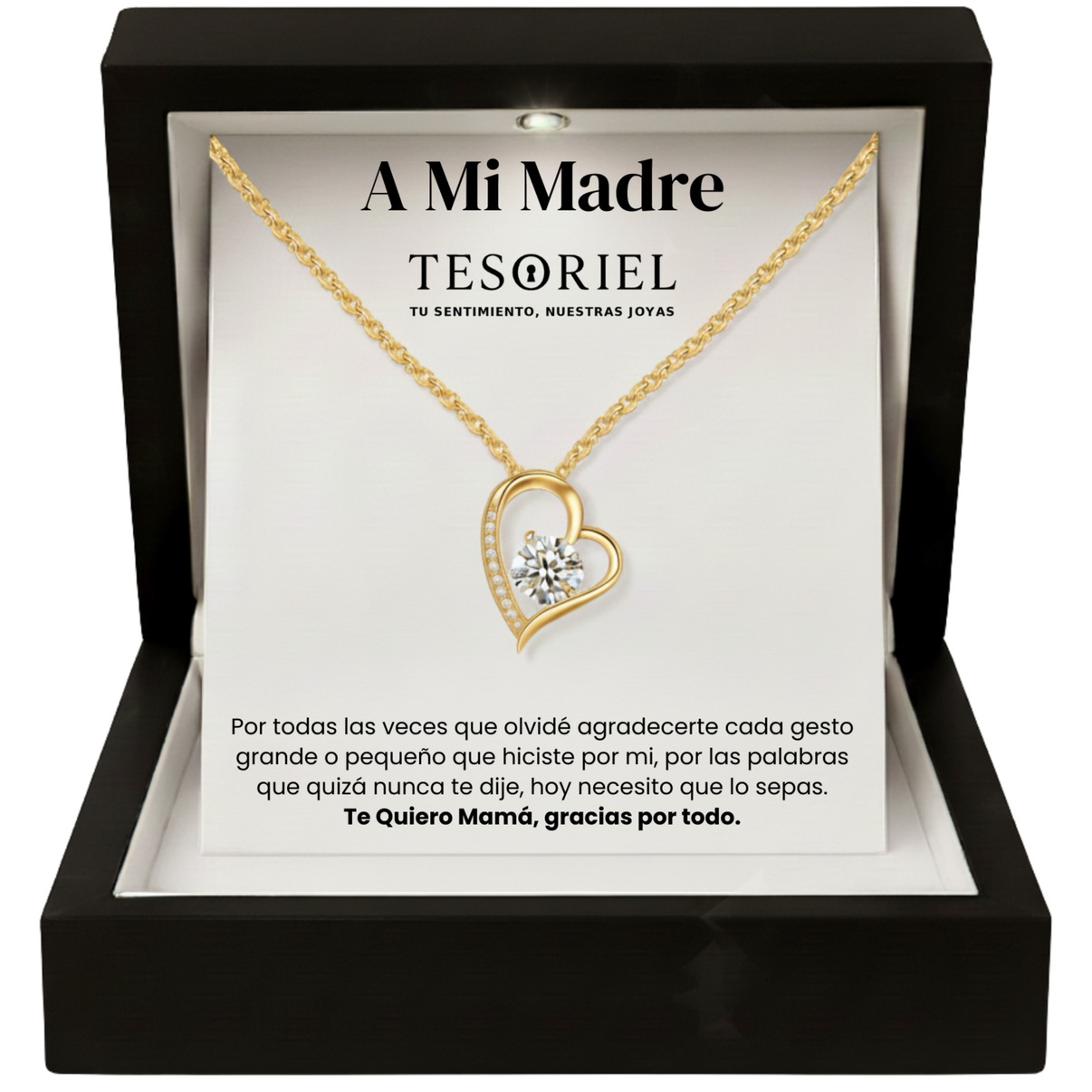 Colgante Corazón Eterno Dorado con Cartas Especiales A Mi Madre - Tesoriel