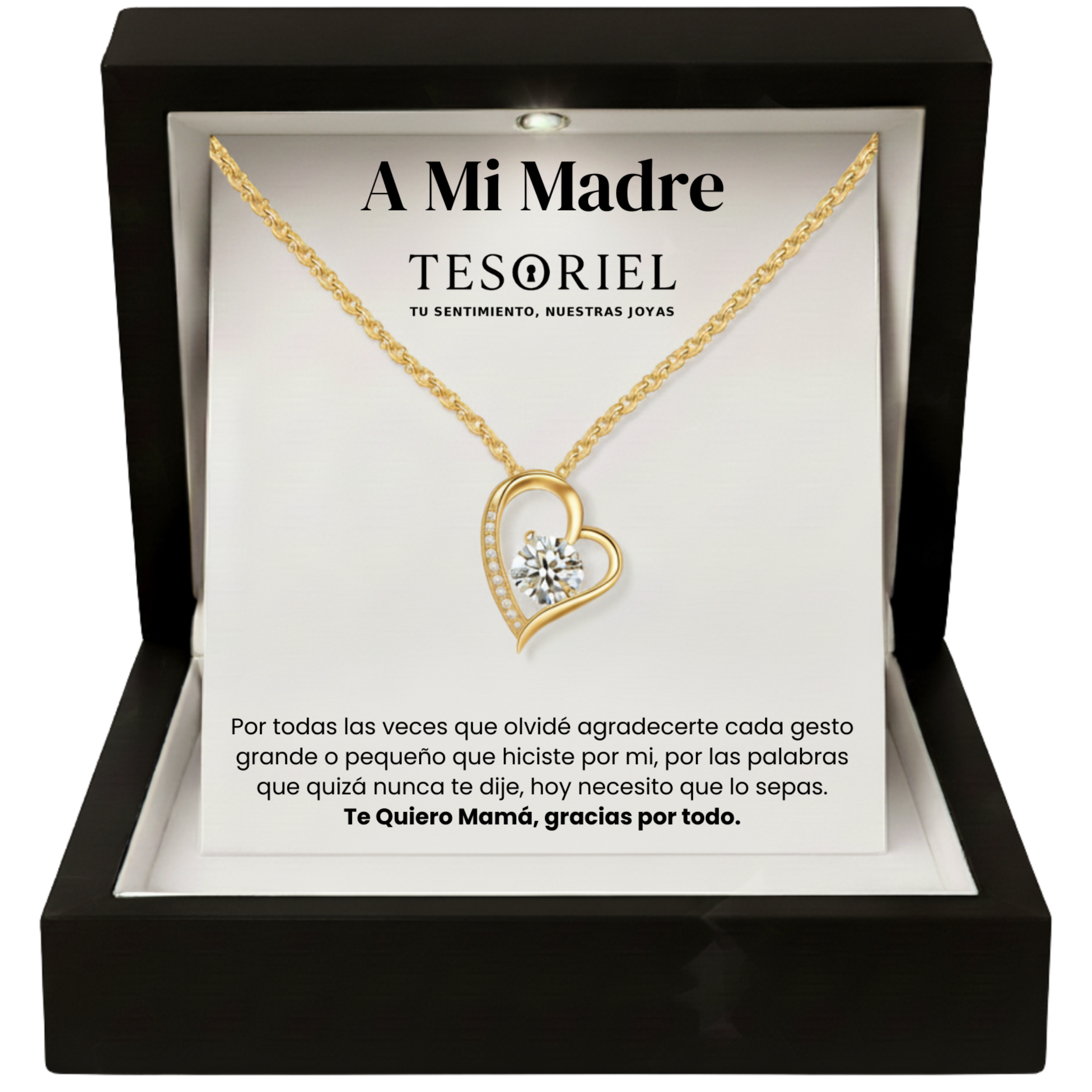 Colgante Corazón Eterno Dorado con Cartas Especiales A Mi Madre - Tesoriel