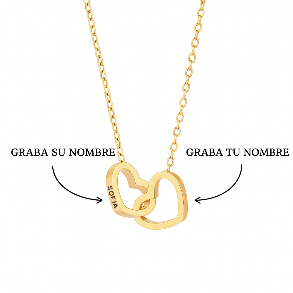 Colgante Corazones Entrelazados Personalizables Dorado - Tesoriel