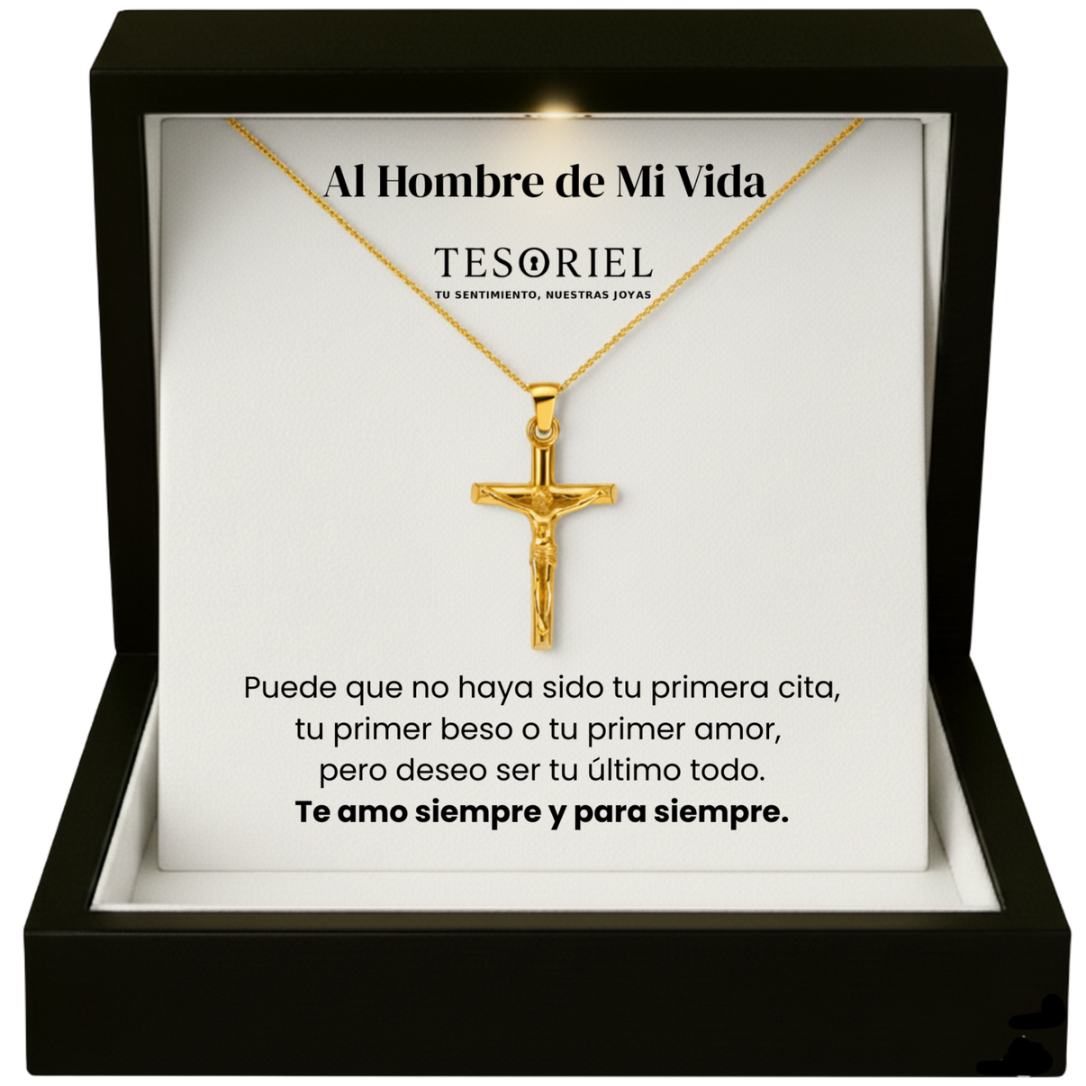 Colgante Cruz Dorado con Cartas Especiales Al Hombre de Mi Vida - Tesoriel