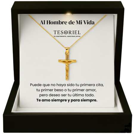 Colgante Cruz Dorado con Cartas Especiales Al Hombre de Mi Vida - Tesoriel
