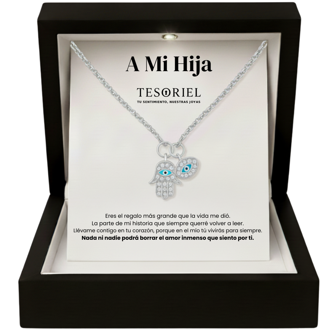 Colgante Mano de Fátima con Cartas Especiales Para Mi Hija - Tesoriel