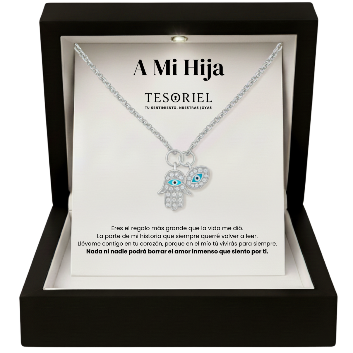 Colgante Mano de Fátima con Cartas Especiales Para Mi Hija - Tesoriel