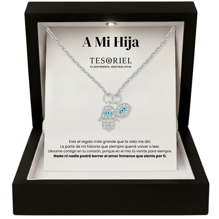 Colgante Mano de Fátima con Cartas Especiales Para Mi Hija - Tesoriel