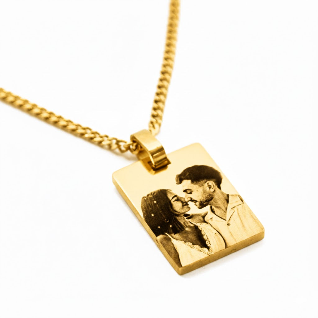 Colgante Rectangular Imagen Personalizable Dorado - Tesoriel