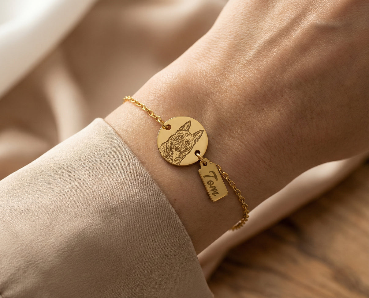 Pulsera Circular Mascota Silueta Personalizable Dorado - Tesoriel