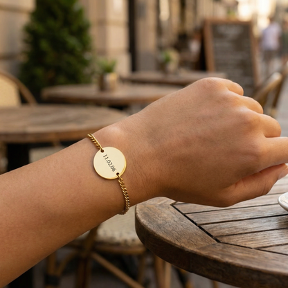 Pulsera Circular Personalizable Fecha Dorado - Tesoriel