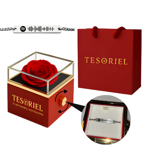 Caja de Rosa | Pulsera Personalizable Plateada