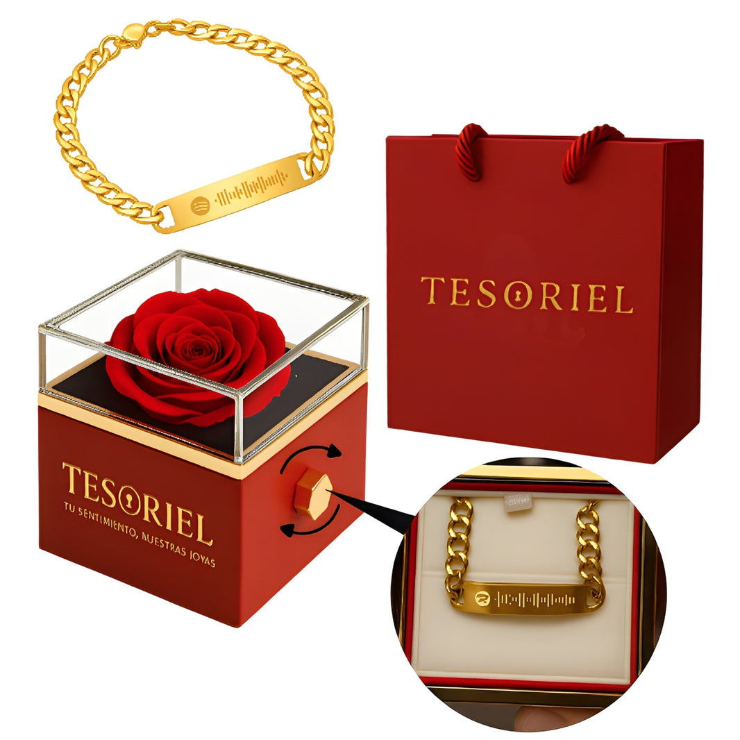 Caja de Rosa | Pulsera Personalizable Oro 18K
