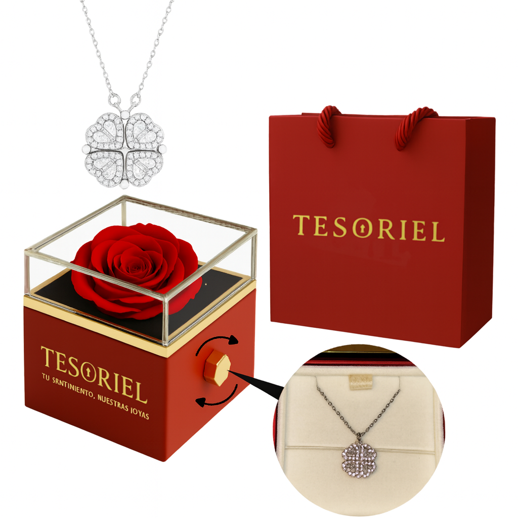 Caja de Rosa | Collar Trébol de Corazones