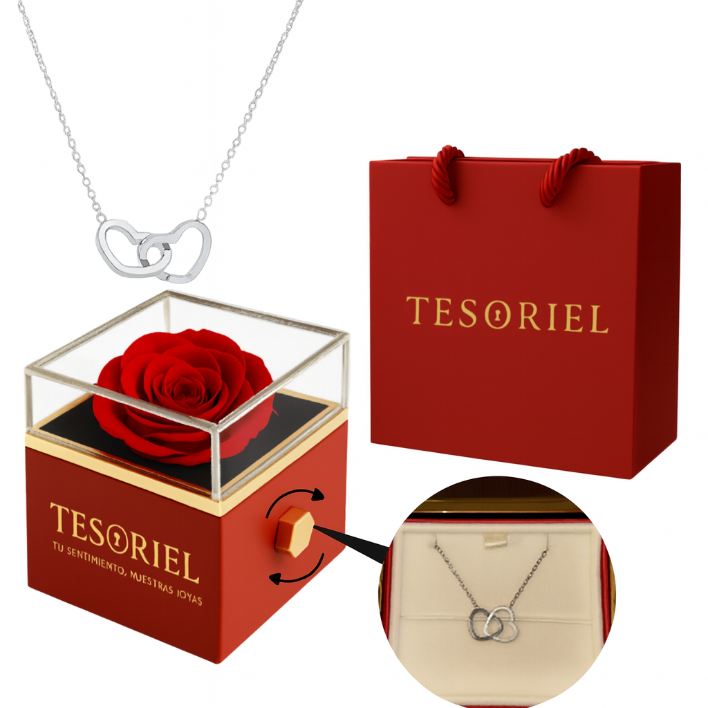 Caja de Rosa | Collar Dos Corazones Personalizable