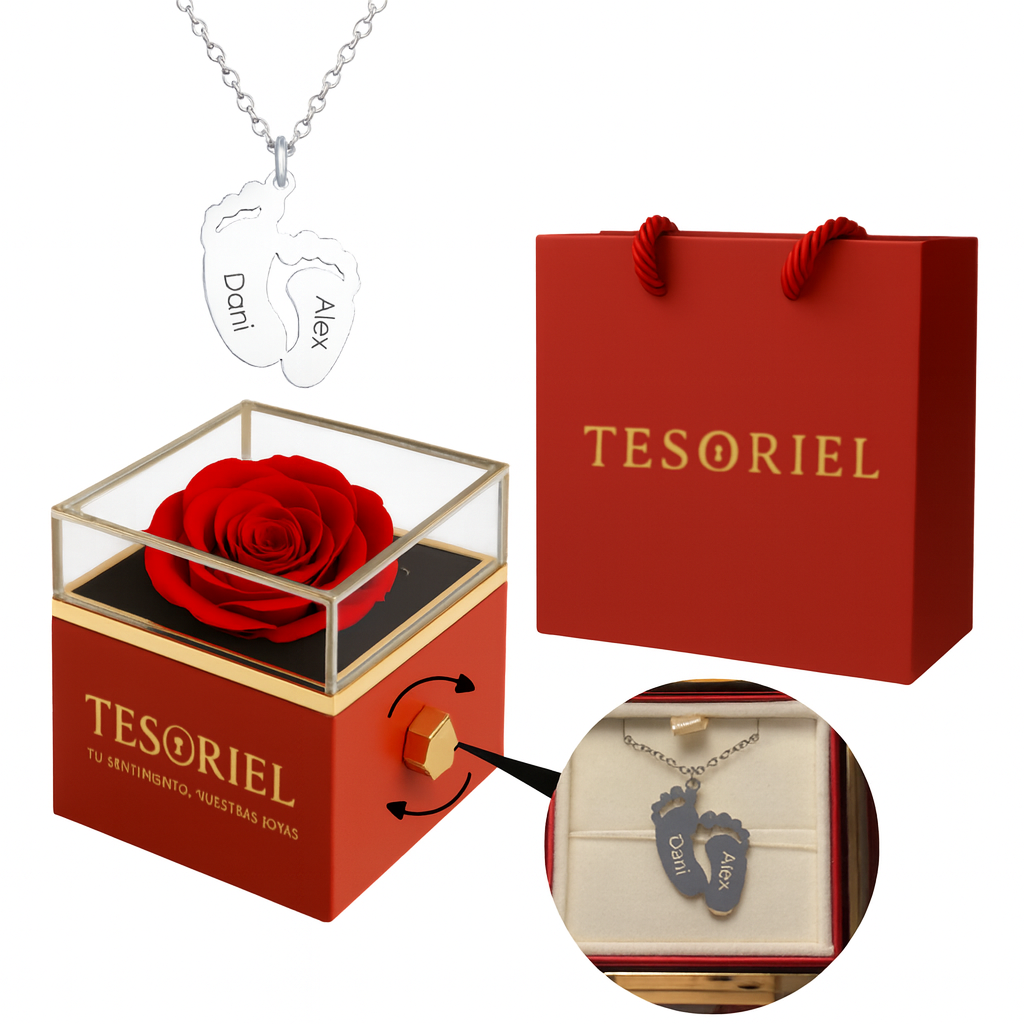 Caja de Rosa | Collar Huellitas Personalizable