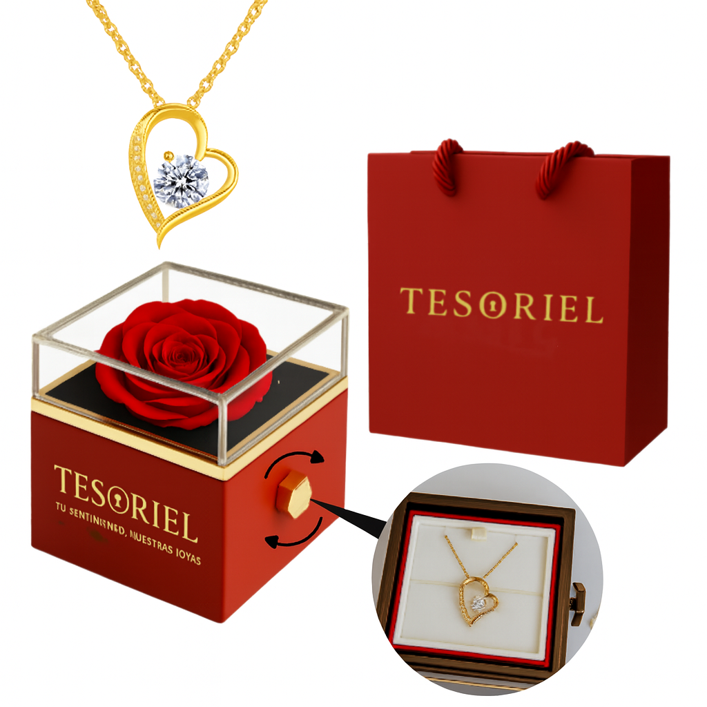 Caja de Rosa | Collar Corazón Eterno Oro 18K
