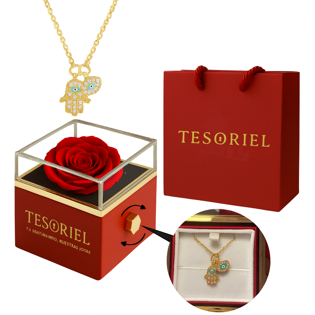 Caja de Rosa | Collar Mano de Fátima Oro 18K