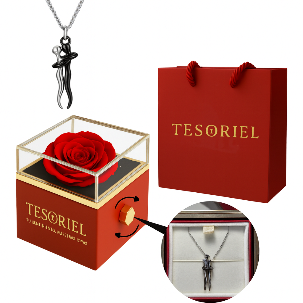 Caja de Rosa | Collar Abrazo Eterno Personalizable Negro y Plata