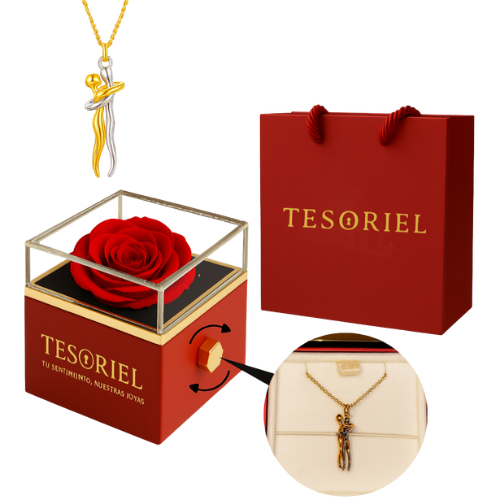 Caja de Rosa | Collar Abrazo Eterno Personalizable Oro 18K y Plata