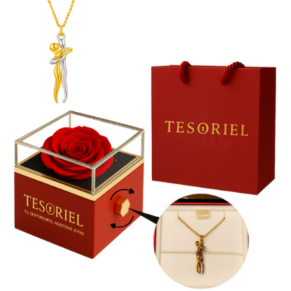 Caja de Rosa | Collar Abrazo Eterno Personalizable Oro 18K y Plata