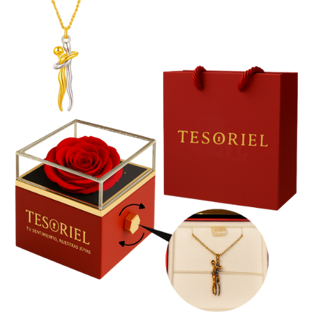 Caja de Rosa | Collar Abrazo Eterno Personalizable Oro 18K y Plata