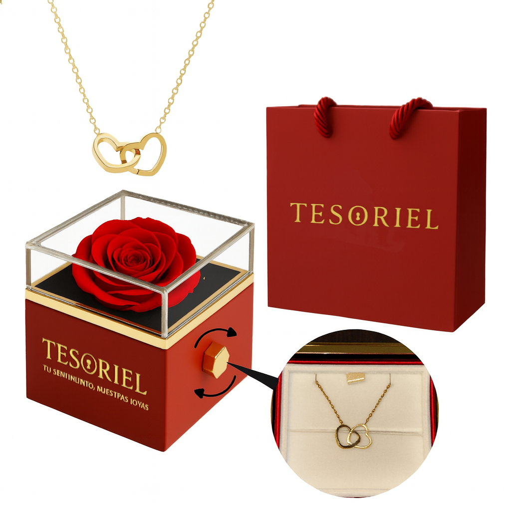 Caja de Rosa | Collar Dos Corazones Personalizable Oro 18K