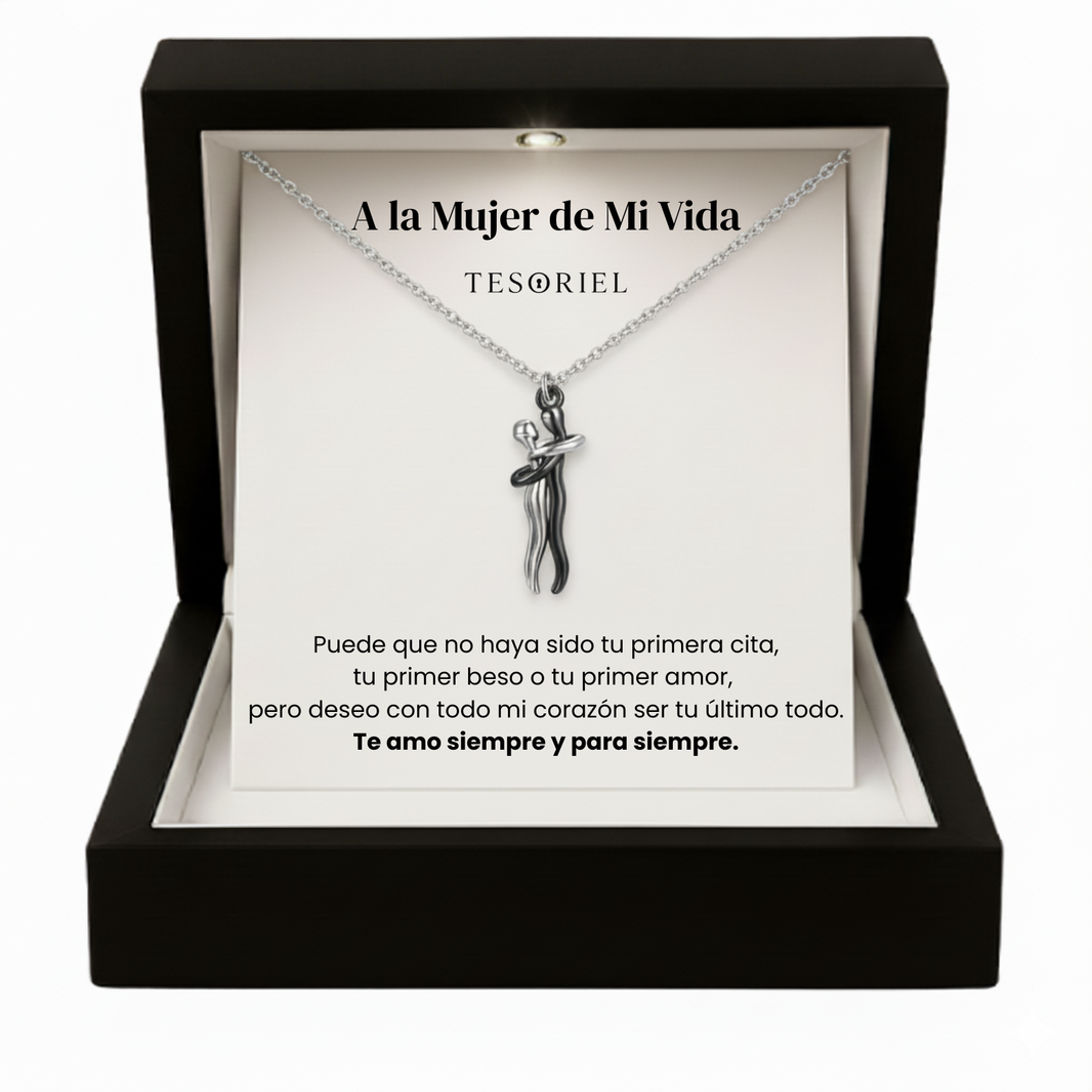Colgante Abrazo Eterno Plata-Negro Para Mi Mujer/Novia (Con Carta Dedicatoria a Escoger)
