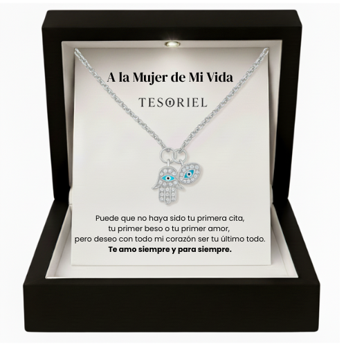Colgante Mano de Fátima Para Mi Mujer/Novia (Con Carta Dedicatoria a Escoger)