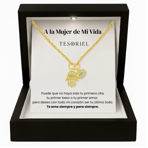 Colgante Mano de Fátima Oro 18k Para Mi Mujer/Novia (Con Carta Dedicatoria a Escoger)