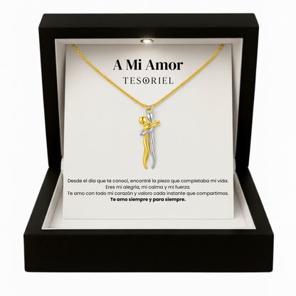 Colgante Abrazo Eterno Oro-Plata Para Mi Mujer/Novia (Con Carta Dedicatoria a Escoger)