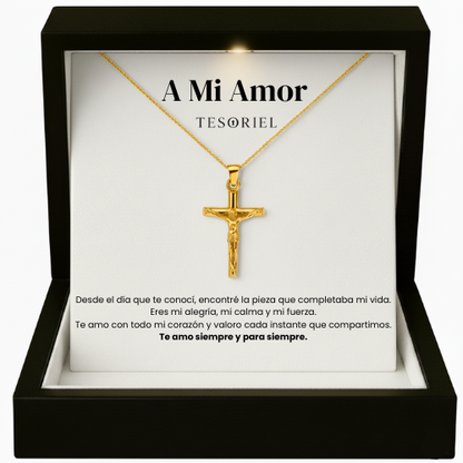 Colgante Cruz Oro 18k Para Mi Hombre/Novio (Con Carta Dedicatoria a Escoger)