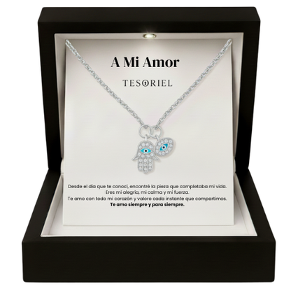 Colgante Mano de Fátima Para Mi Mujer/Novia (Con Carta Dedicatoria a Escoger)