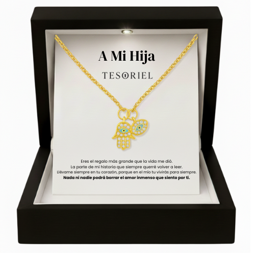 Colgante Mano de Fátima Oro 18k Para Mi Hija (Con Carta Dedicatoria a Escoger)