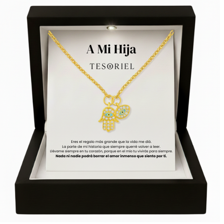Colgante Mano de Fátima Oro 18k Para Mi Hija (Con Carta Dedicatoria a Escoger)
