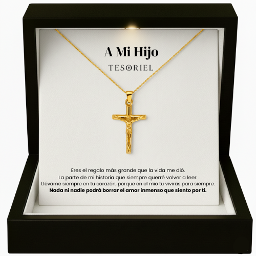 Colgante Cruz Oro 18k Para Mi Hijo (Con Carta Dedicatoria a Escoger)