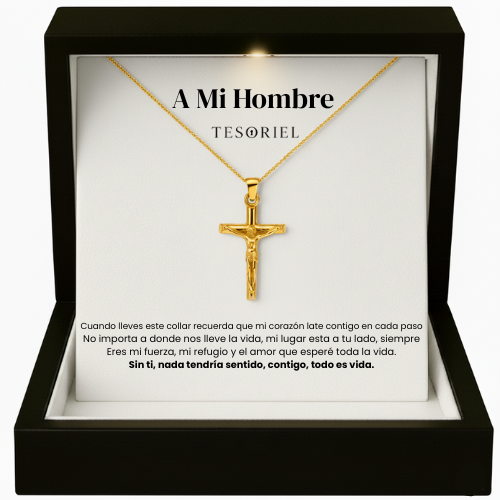 Colgante Cruz Oro 18k Para Mi Hombre/Novio (Con Carta Dedicatoria a Escoger)