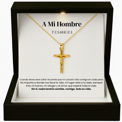 Colgante Cruz Oro 18k Para Mi Hombre/Novio (Con Carta Dedicatoria a Escoger)