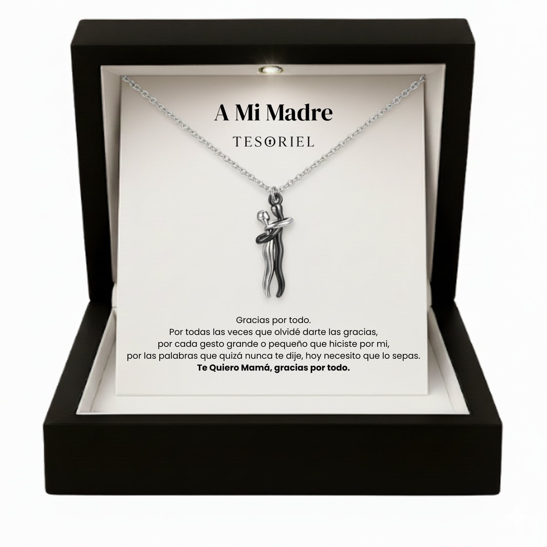 Colgante Abrazo Eterno Plata-Negro Para Mi Madre/Abuela (Con Carta Dedicatoria a Escoger)