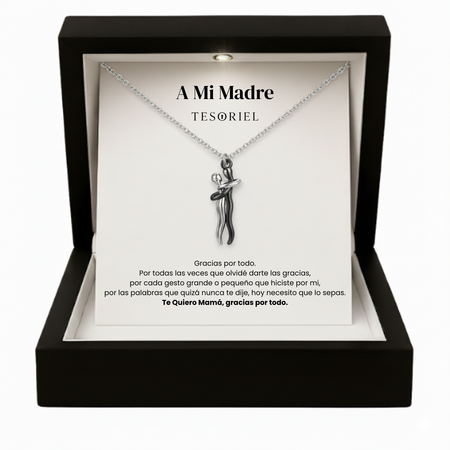 Colgante Abrazo Eterno Plata-Negro Para Mi Madre/Abuela (Con Carta Dedicatoria a Escoger)