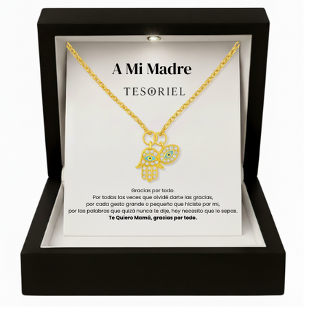 Colgante Mano de Fátima Oro 18k Para Mi Madre/Abuela (Con Carta Dedicatoria a Escoger)