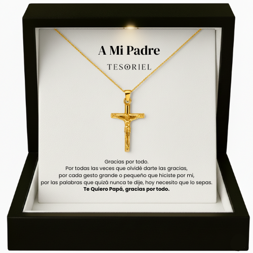 Colgante Cruz Oro 18k Para Mi Padre/Abuelo (Con Carta Dedicatoria a Escoger)