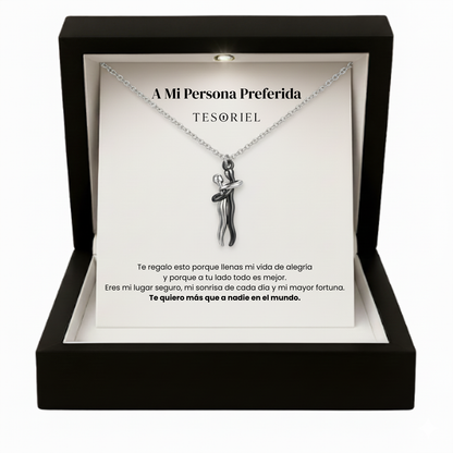Colgante Abrazo Eterno Plata-Negro Para Mi Mujer/Novia (Con Carta Dedicatoria a Escoger)