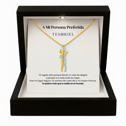 Colgante Abrazo Eterno Oro-Plata Para Mi Mujer/Novia (Con Carta Dedicatoria a Escoger)