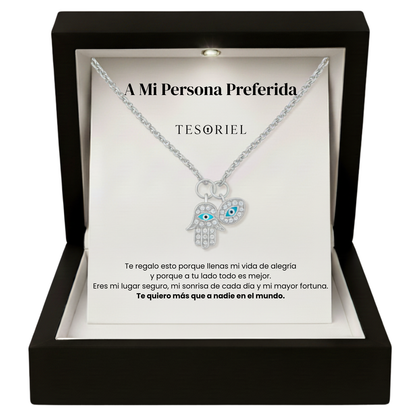 Colgante Mano de Fátima Para Mi Mujer/Novia (Con Carta Dedicatoria a Escoger)