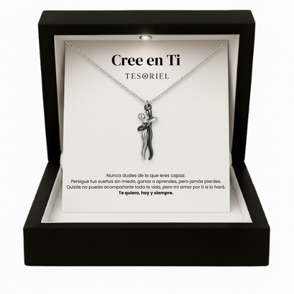 Colgante Abrazo Eterno Plata-Negro Para Mi Hija (Con Carta Dedicatoria a Escoger)