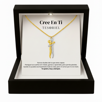 Colgante Abrazo Eterno Oro-Plata Para Mi Hija (Con Carta Dedicatoria a Escoger)