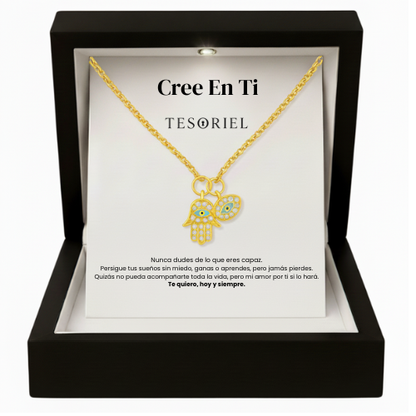 Colgante Mano de Fátima Oro 18k Para Mi Hija (Con Carta Dedicatoria a Escoger)