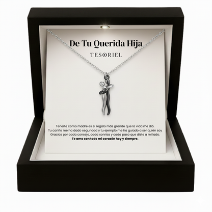 Colgante Abrazo Eterno Plata-Negro Para Mi Madre/Abuela (Con Carta Dedicatoria a Escoger)