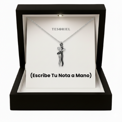 Colgante Abrazo Eterno Plata-Negro Para Mi Madre/Abuela (Con Carta Dedicatoria a Escoger)