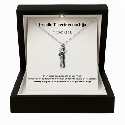 Colgante Abrazo Eterno Plata-Negro Para Mi Hija (Con Carta Dedicatoria a Escoger)